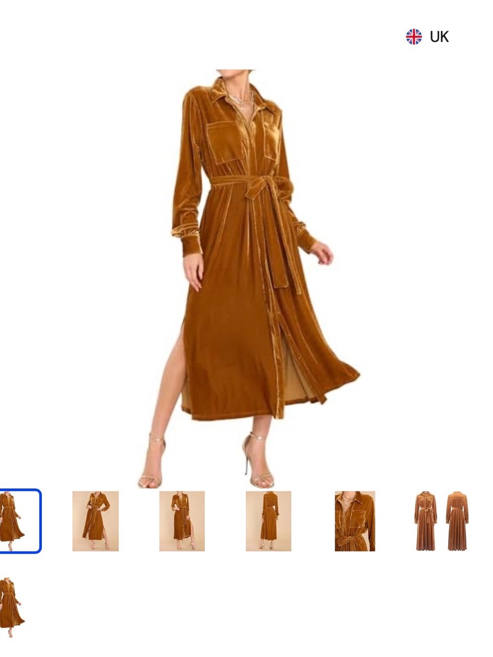 Aura Velvet Tie-Waist Maxi Dress in Caramel Brown